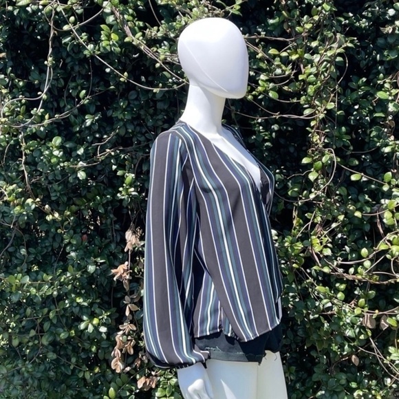 Express Bohemian Wrap Style Stripe Plunge V-Neck Blouse - Picture 5 of 11